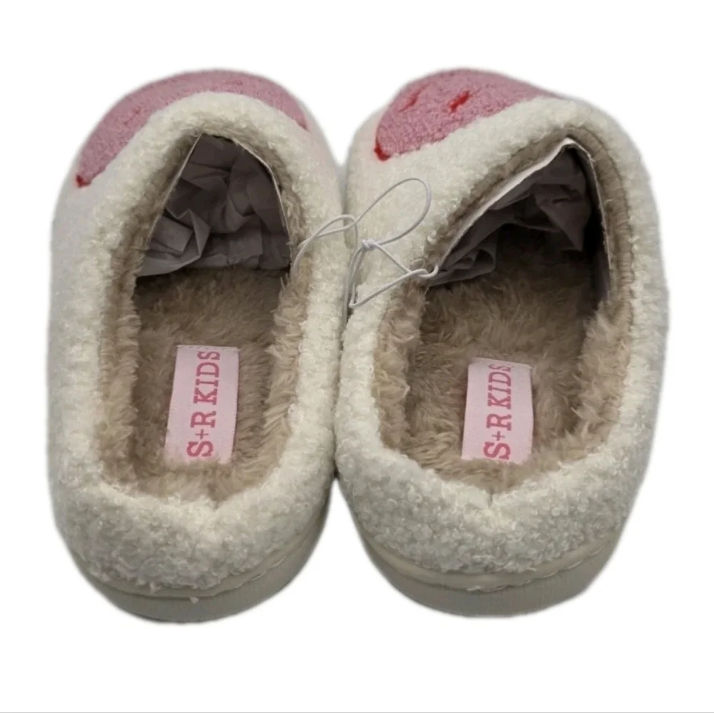 Smiley Face Plush Slippers Retro Soft Size 10 11 12 2 House Shoes Slip On Barbie